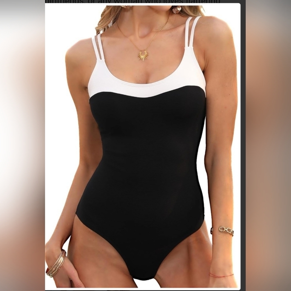 Elegant Black and White Women's One Piece Swimsuit Size M